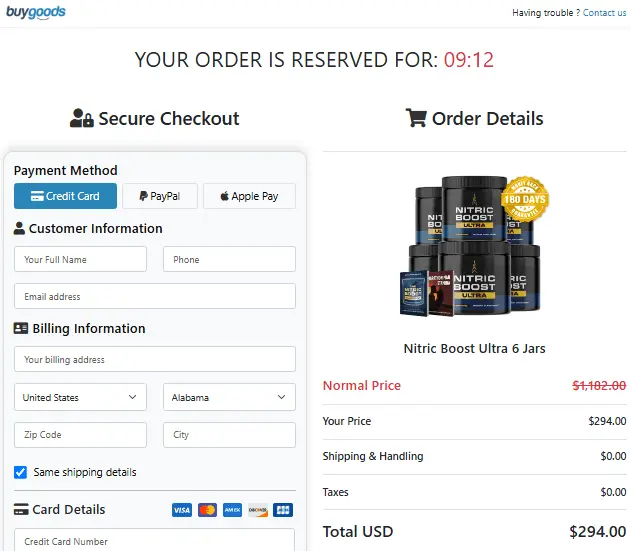Nitric Boost Ultra - Secure Checkout Page